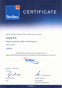 Lizarte TecDoc Certificate